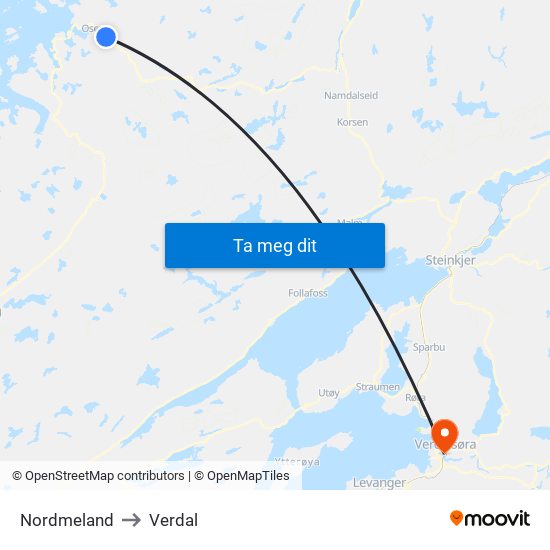 Nordmeland to Verdal map