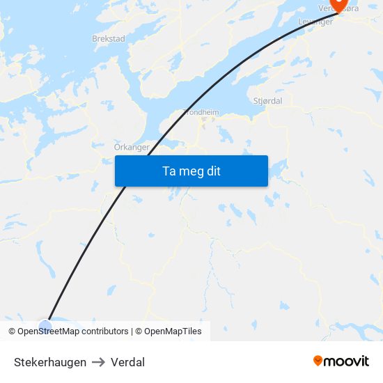 Stekerhaugen to Verdal map