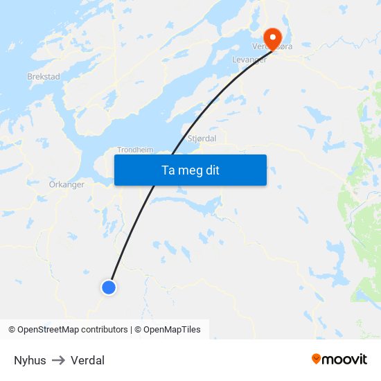 Nyhus to Verdal map