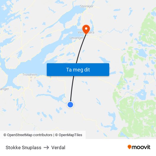 Stokke Snuplass to Verdal map