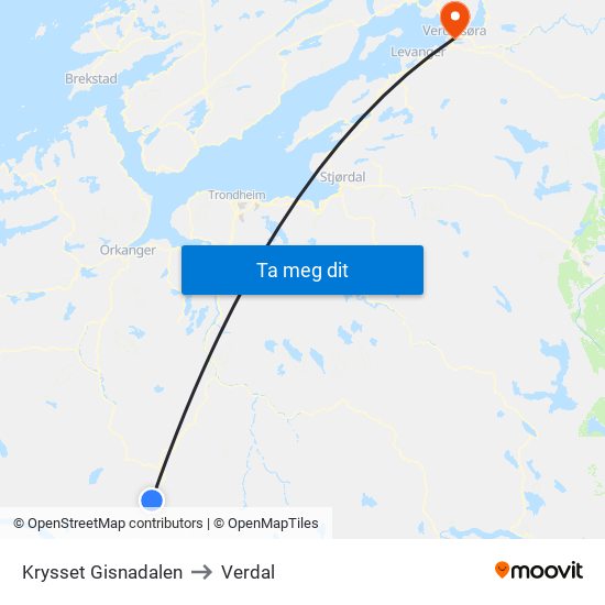 Krysset Gisnadalen to Verdal map