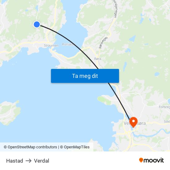 Hastad to Verdal map