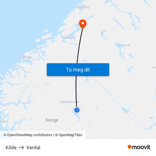 Kilde to Verdal map