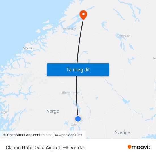 Clarion Hotel Oslo Airport to Verdal map