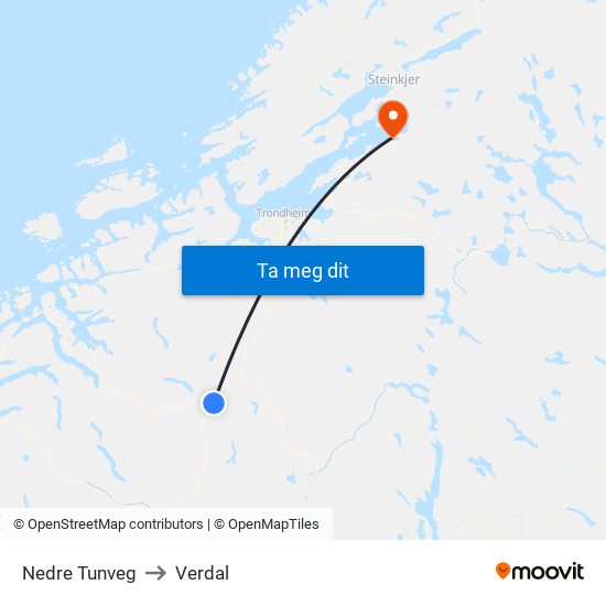 Nedre Tunveg to Verdal map