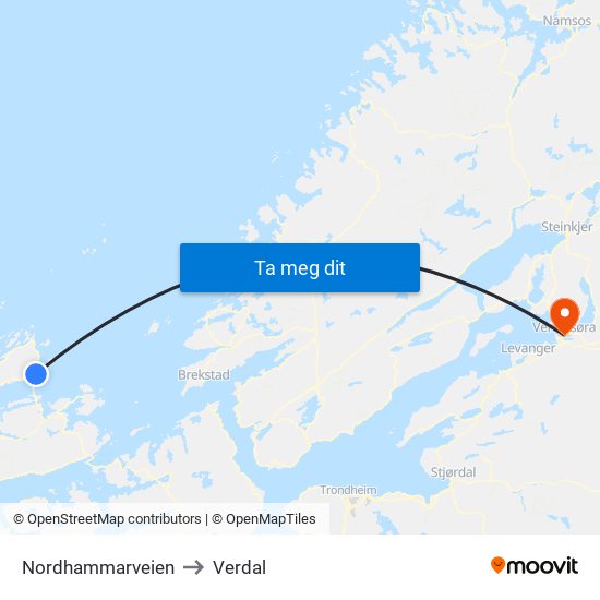 Nordhammarveien to Verdal map