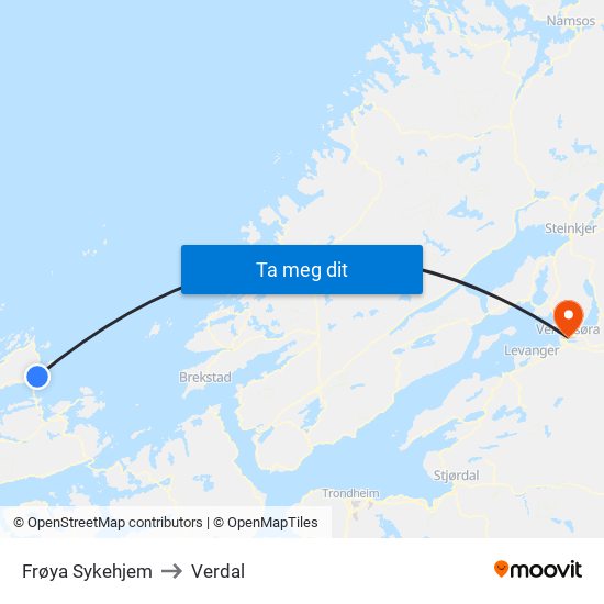Frøya Sykehjem to Verdal map