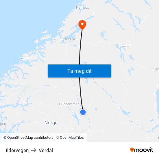 Ildervegen to Verdal map