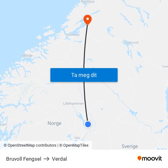 Bruvoll Fengsel to Verdal map