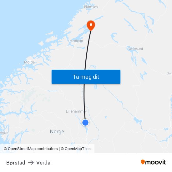 Børstad to Verdal map
