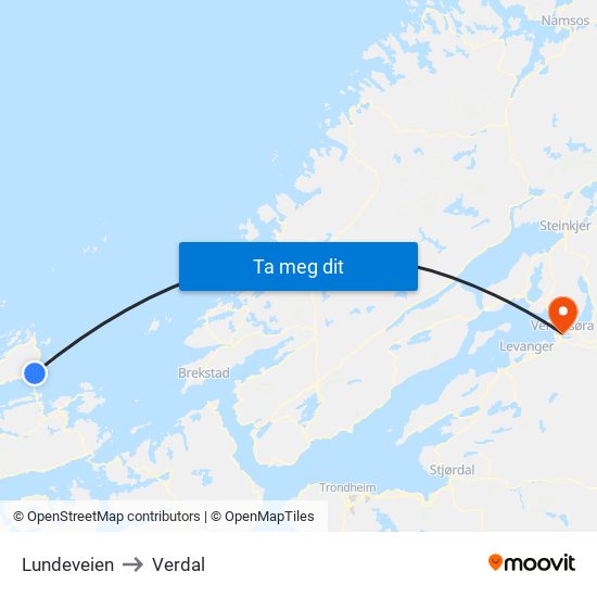 Lundeveien to Verdal map