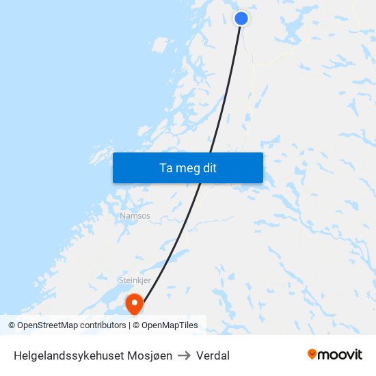 Helgelandssykehuset Mosjøen to Verdal map