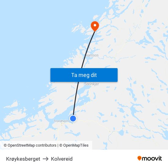 Krøykesberget to Kolvereid map