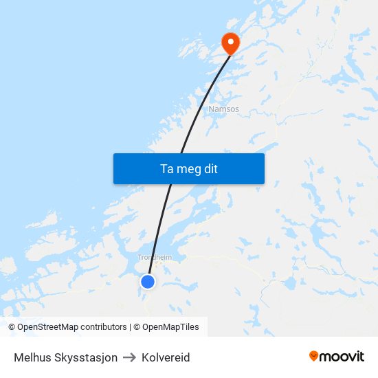 Melhus Skysstasjon to Kolvereid map