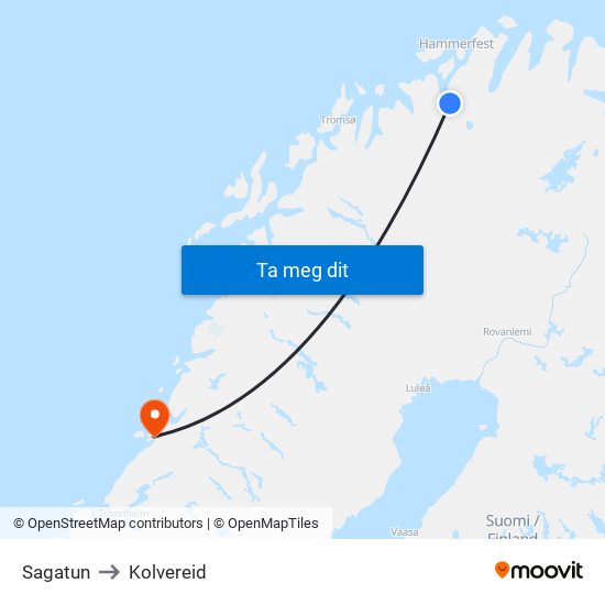 Sagatun to Kolvereid map