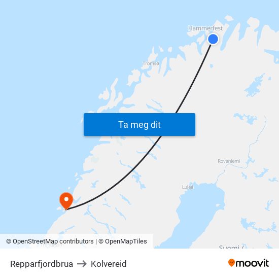 Repparfjordbrua to Kolvereid map