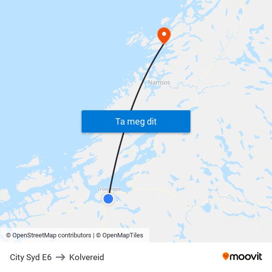 City Syd E6 to Kolvereid map