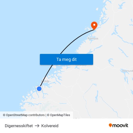 Digernesskiftet to Kolvereid map