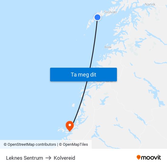 Leknes Sentrum to Kolvereid map