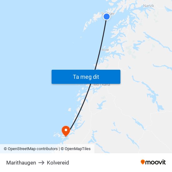 Marithaugen to Kolvereid map