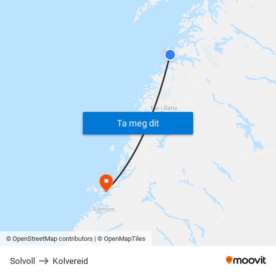 Solvoll to Kolvereid map