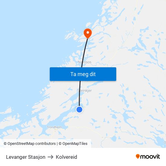 Levanger Stasjon to Kolvereid map
