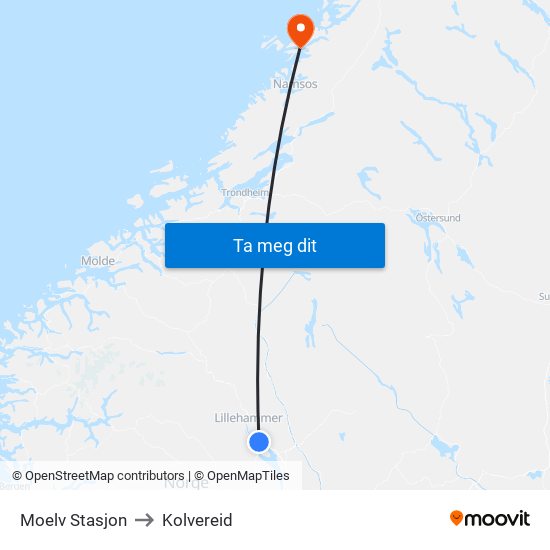 Moelv Stasjon to Kolvereid map