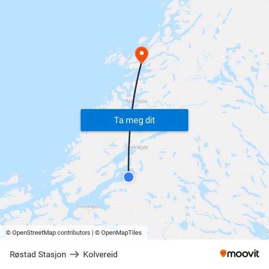 Røstad Stasjon to Kolvereid map