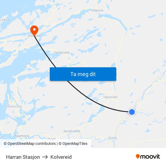 Harran Stasjon to Kolvereid map