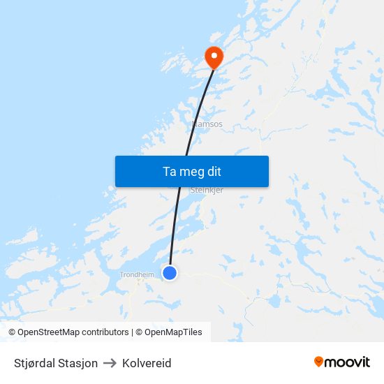 Stjørdal Stasjon to Kolvereid map