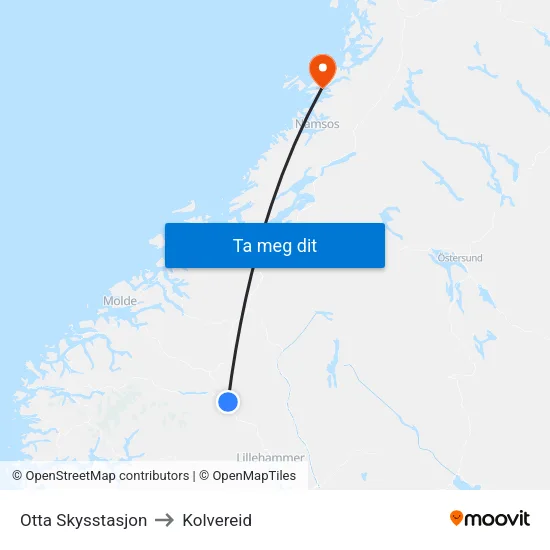 Otta Skysstasjon to Kolvereid map