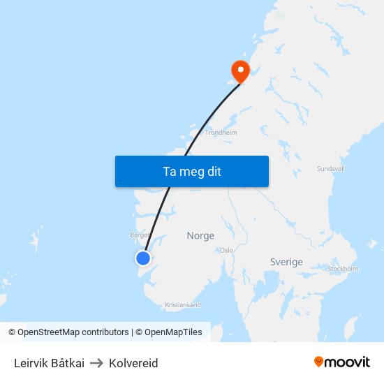 Leirvik Båtkai to Kolvereid map
