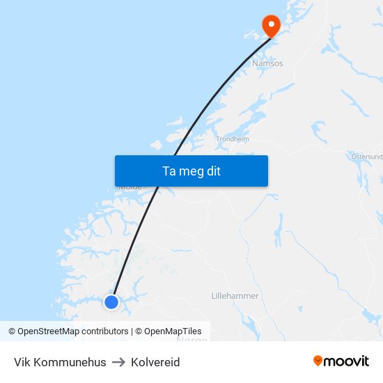 Vik Kommunehus to Kolvereid map