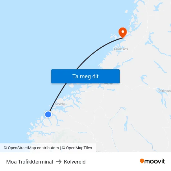 Moa Trafikkterminal to Kolvereid map