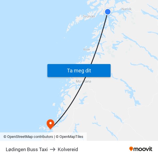 Lødingen Buss Taxi to Kolvereid map