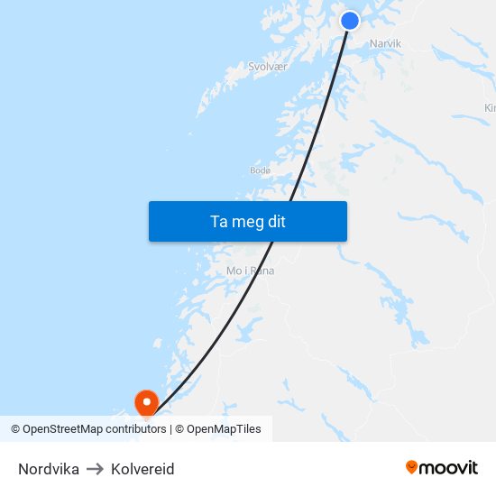Nordvika to Kolvereid map