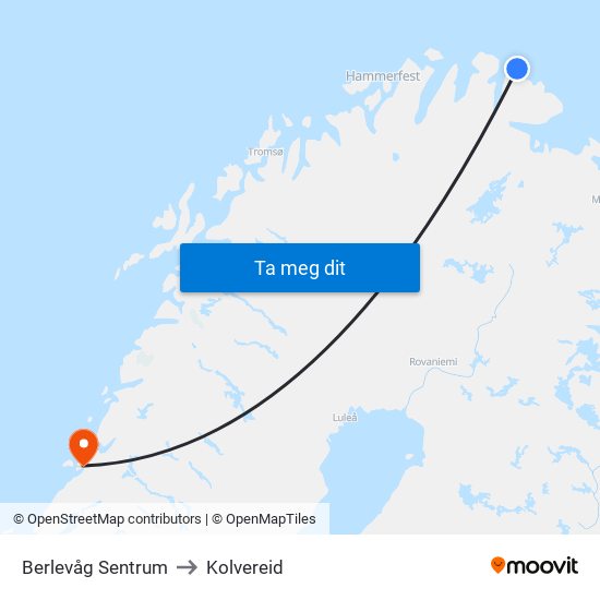 Berlevåg Sentrum to Kolvereid map