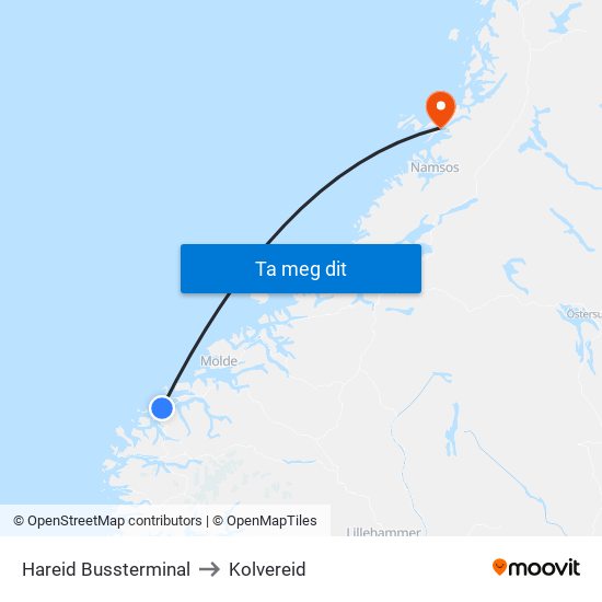 Hareid Bussterminal to Kolvereid map