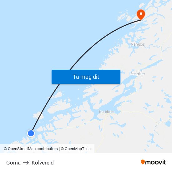 Goma to Kolvereid map