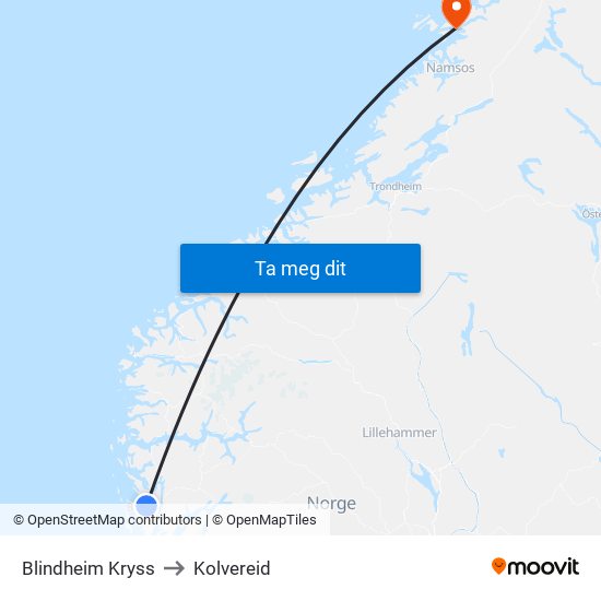 Blindheim Kryss to Kolvereid map