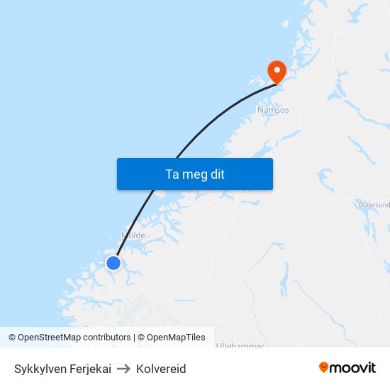 Sykkylven Ferjekai to Kolvereid map