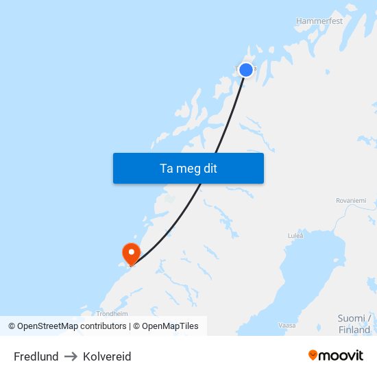 Fredlund to Kolvereid map