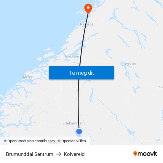 Brumunddal Sentrum to Kolvereid map
