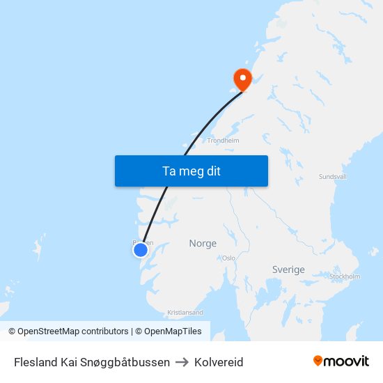 Flesland Kai Snøggbåtbussen to Kolvereid map