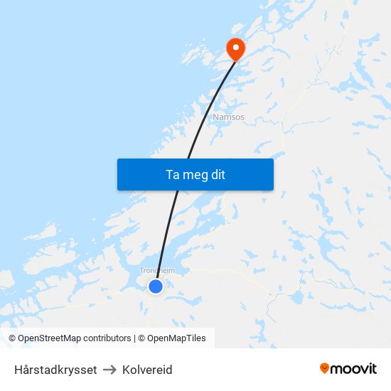 Hårstadkrysset to Kolvereid map