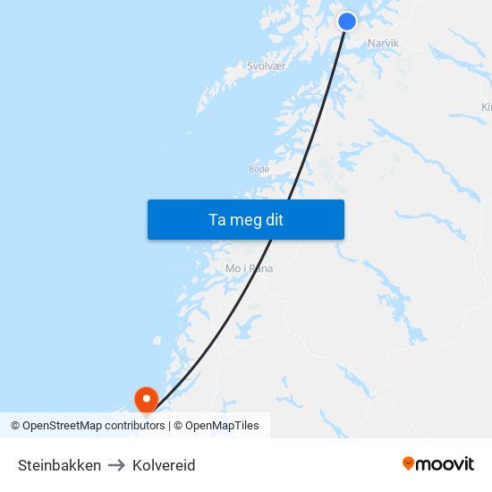 Steinbakken to Kolvereid map