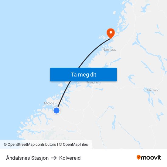 Åndalsnes Stasjon to Kolvereid map