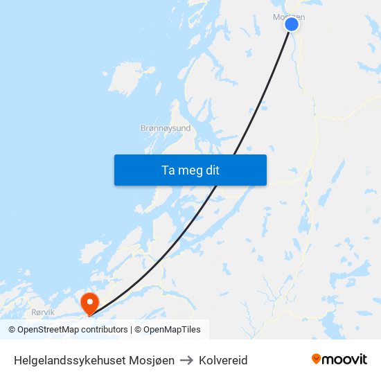 Helgelandssykehuset Mosjøen to Kolvereid map