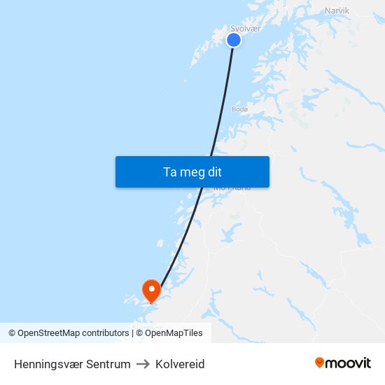 Henningsvær Sentrum to Kolvereid map