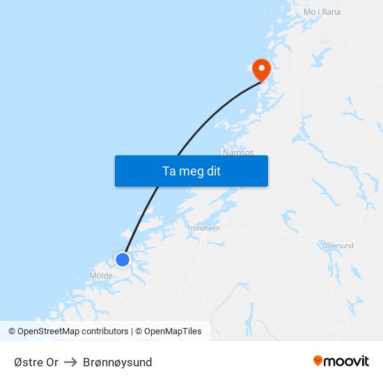 Østre Or to Brønnøysund map